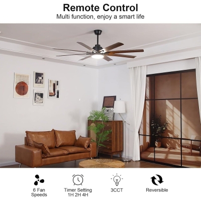 Contemporary Farmhouse Large Remote Ceiling Fan with Light Control, Moisture Resistant Ceiling Fan for Living Room Patio, Silent Reversible DC Ceiling Fan