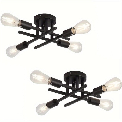 Set of 2 Semi-Flush Mount Ceiling Lights, 4-Light Matte Black Ceiling Light Fixture