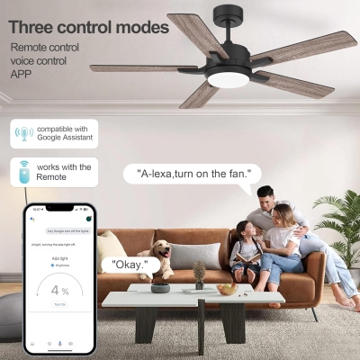 52 in. Smart Remote Control Ceiling Fan and Light Wi-Fi Alexa APP Control, Black Ceiling Fan for Bedroom Living Room Patio Porch