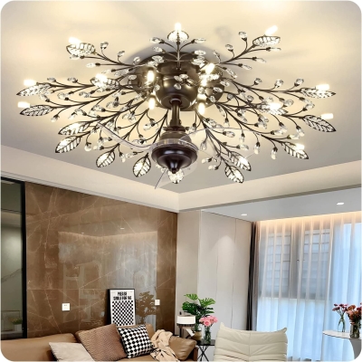 Crystal Ceiling Fan with Lights and Remote, Low Profile Reversible Ceiling Fan Low Noise Ceiling Fan for Living Room Bedroom Kitchen