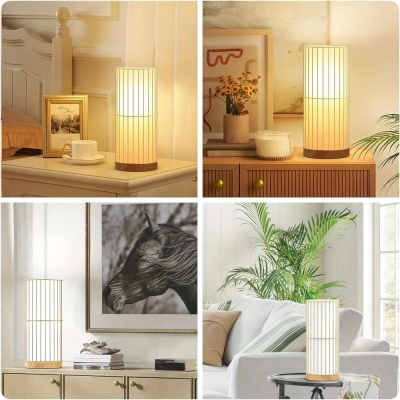 LED Gold Cylinder Table Lamp Desk Lamp Nightstand Lamp Bedside Lamp with Cage Wooden Base for Living Room Bedroom Office Kid Room Hotel Reading