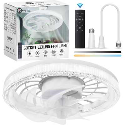 12 in. Small Low Profile Ceiling Fan for Bedroom Kitchen Dining Room Home, Modern Remote Control Ceiling Fan and Light, Dimmable Socket Fan Light