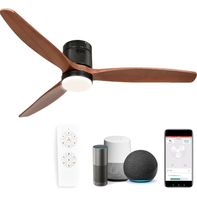 52 in. Low Profile Ceiling Fan with Light and Remote, Flush Mount Reversible Quiet Ceiling Fans, Smart Fans, Compatible with Alexa