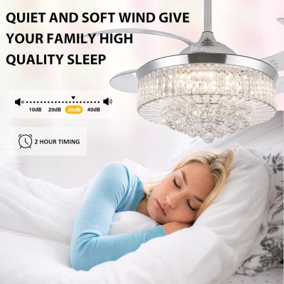 42 in. Invisible Ceiling Fan Chandelier Light, Modern Crystal Ceiling Fan with Remote, Decorative Ceiling Fans for Bedroom Living Room Dining Room