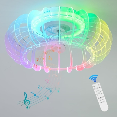 RGB Flush Mount Bladeless Ceiling Fan and Remote, Smart Low Profile Enclosed Ceiling Fan with Bluetooth Speaker for Bedroom Living Room Kids Room