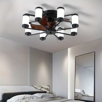 Low Profile Ceiling Fan with 8 LED Lights, Dimmable Ceiling Fan with Remote Control, Black and White LED Ceiling Fan Light