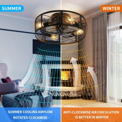 Caged Ceiling Fan with Light Remote Control 20 in. Small Black Industrial Low Profile Ceiling Fan, Reversible Quiet Ceiling Fans