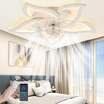 Dimmable Flush Mount Reversible Ceiling Fan with Lights and Remote APP Control, Modern Flower Ceiling Fan with Low Profile Light for Living Room Bedroom