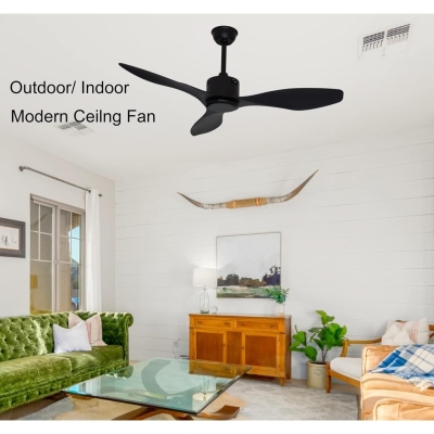 48 in. Ceiling Fan NO Light, Indoor Outdoor Reversible DC Ceiling Fan with Remote, 3 Blade Black Modern Outdoor Fan