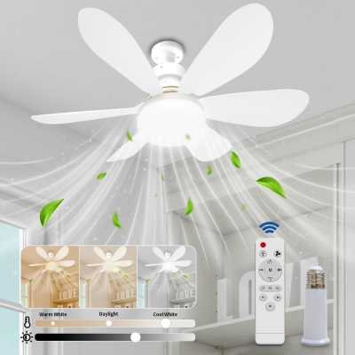 20 in. Socket Fan Light with Remote, Bedroom Ceiling Fans with Lights, Small Ceiling Fan, Dimmable Socket Fan with Light for Bathroom Bedroom Kitchen