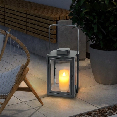 Durable Galvanized Steel Outdoor Lantern with Warm LED Candlestick Light, Rust-Proof Snap Door, Portable Ergonomic Handle, and 8-10 Hour Battery Life