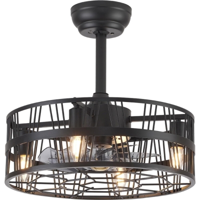 20 in. Black Caged Ceiling Fan with Light Remote Control, Bladeless Industrial Ceiling, Farmhouse Fan Light Fixtures for Kitchen Living Room Bedroom