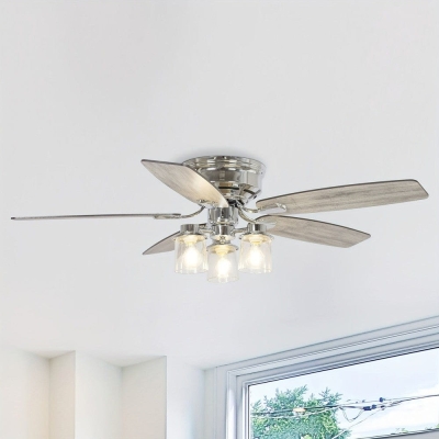 52 in. Traditional Ceiling Fan with Light Kit, LED Indoor Chrome Flush Mount Ceiling Fan with Light and Remote Control