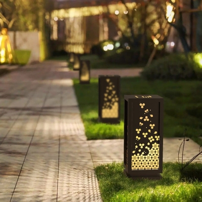 Decorative Resin Landscape Lamp with Hollow Carved Patterns, High Temperature Resistant, Marble-Like Lampshade for Retro and Elegant Courtyard Lighting