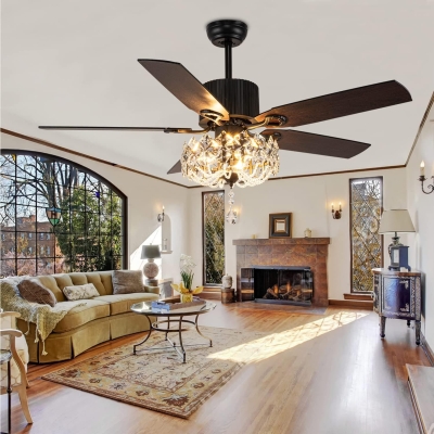 52 in. Crystal Ceiling Fan with Light and Remote, Black Farmhouse Decorative Chandelier Ceiling Fan, Modern Rustic Fandeliers for Living Room