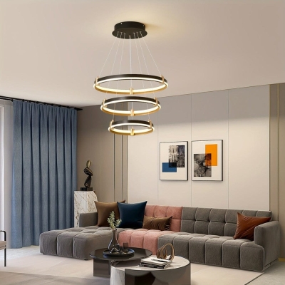 Modern LED Chandelier, 3-Ring Dimmable LED Tiered Chandelier for Kitchen Island Dining Living Room Bedroom Foyer