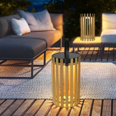 Durable Solar Floor Lamp with Automatic Charging, Waterproof Wooden Garden Light with Aluminum Handle for Patio, Lawn, and Aisle