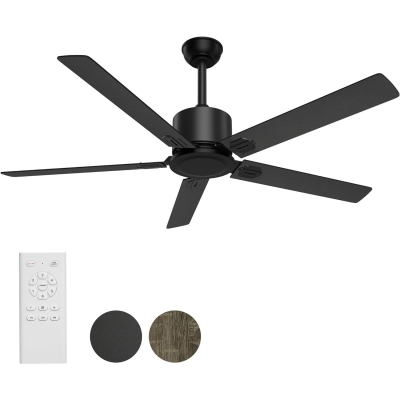 52 in. Reversible Ceiling Fan NO Light, Modern Remote Control Fan, Black Ceiling Fan for Kitchen Living Room, Outdoor Fan for Patio