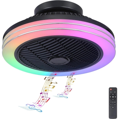 18 in. Low Profile Ceiling Fan with Music and Speaker, Bladeless Ceiling Fan with Light and Remote, Modern Flush Mount LED RGB Light for Bedroom Kids Room