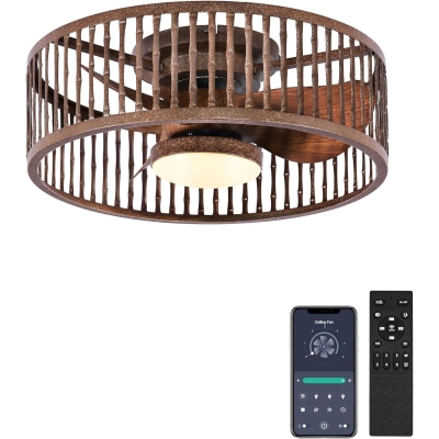 20 in. Farmhouse Rustic Ceiling Fan with Lights and Remote, Bladeless Low Profile Caged Ceiling Fan, Reversible Fandelier for Bedroom Kitchen