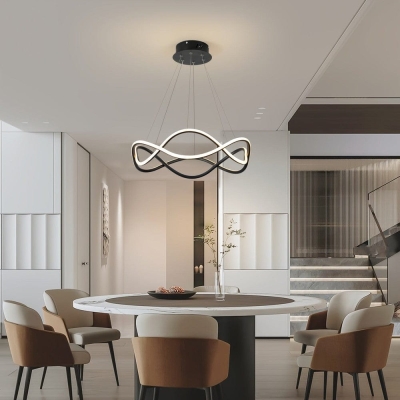 Black 2-Light Wave-Shaped Dimmable LED Pendant Light Fixture with Remote, Adjustable Hanging Pendant Light for Dining Living Room Kitchen Island