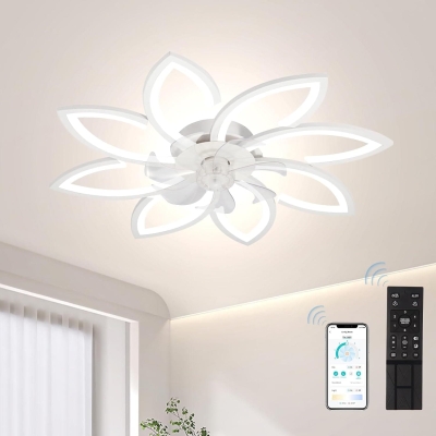 White Low Profile Ceiling Fan with Lights and Remote, Decorative Flower Ceiling Fan for Bedroom Living Room