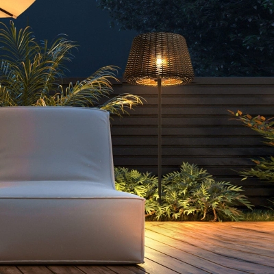 Rattan Shade Ralph Outdoor Floor Lamp with Stake, Handwoven Rattan, Stainless Steel, IP65 Waterproof for Pathways, Gardens, and Lawns