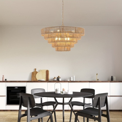 8-Light Bohemian Rattan Woven Pendant Light, 5-Tier Large Round Pendant Light Chandelier
