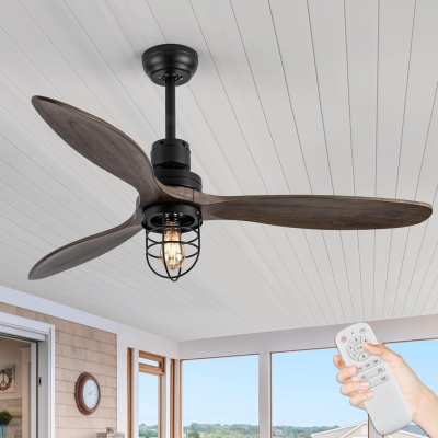 52 in. Remote Control Ceiling Fan and Light, Industrial Rustic Ceiling Fans with Light, 3 Blade Wood Ceiling Fan for Indoor Outdoor Use