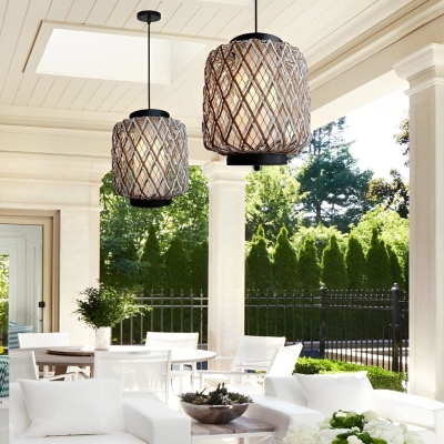 Hand-Woven Iron and Rattan Outdoor Chandelier with Waterproof Design for Garden, Patio, and Balcony, Stylish and Elegant Year-Round Lighting