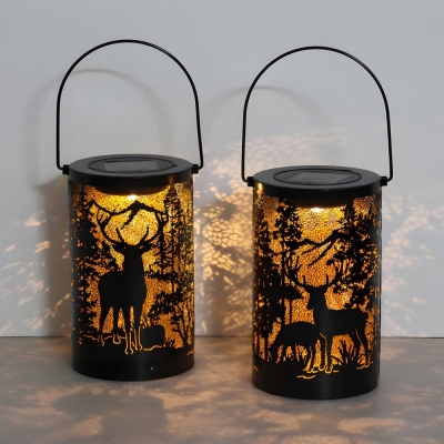 Exquisitely Carved Solar Lantern with Dual Engraved Pictures, Fast Charging, Long Battery Life, and Handle for Easy Hanging or Table Placement
