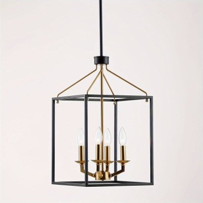 4-Light Modern Matte Black Gold Pendant Light with Cage, Contemporary Hanging Pendant Light for Living Room Dining Room