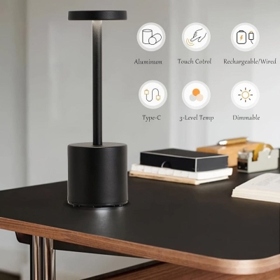 Set of 2 LED Cordless Black Table Lamp Desk Lamp, Rechargeable Portable Dimming Night Light with Touch Control for Caf&eacute; Restaurant Date Dinner Camping Reading