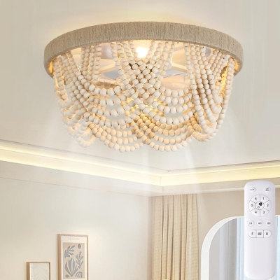 20 in. Low Profile Flush Mount Ceiling Fan, Boho Beaded Remote Control Ceiling Fan and Light, Retro Reversible Ceiling Fan for Bedroom Kitchen