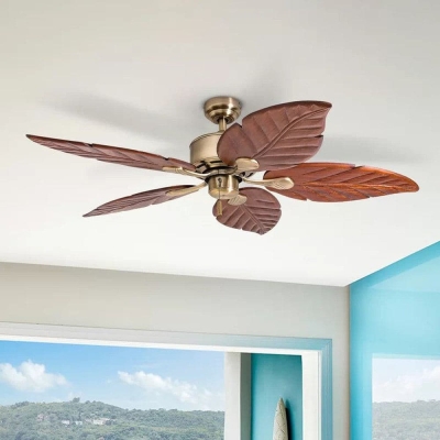 52 in. Tropical Indoor Outdoor Ceiling Fan without Light for Bedroom, 5-Blade Coastal Ceiling Fan with Pull Chain Control for Porch