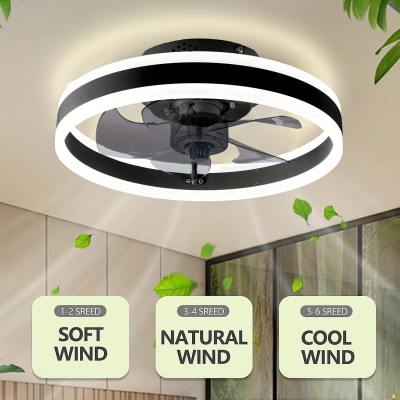 Low Noise Bladeless Ceiling Ceiling Fan with LED Light Remote Control, Reversible Black Ceiling Fan for Living Room Bedroom Study Restaurant