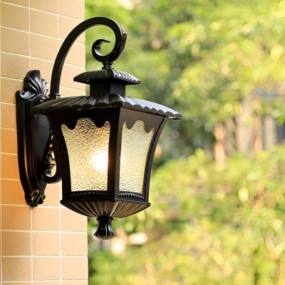 Elegant Retro Waterproof Outdoor Wall Light with Die-Cast Aluminum and Water Pattern Glass for Home, Balcony, and Aisle Lighting