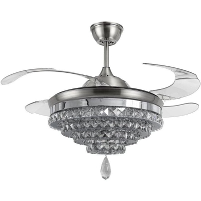 42 in. Invisible Reversible Ceiling Fan Crystal Chandelier, Retractable Blade Ceiling Fan for Living Room Bedroom Dining Room