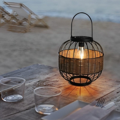 Portable Retro Solar Rattan Lantern, Outdoor Hanging Light with Warm LED, Durable &amp; Weatherproof, Auto On/Off for Garden, Patio, Table Decor
