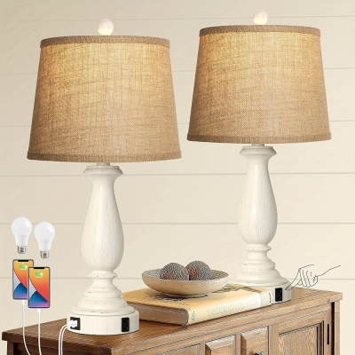 Set of 2 Dimmable Desk Lamp Table Lamp with Touch Cotrol for Bedrooms Living Room End Table, Drum Shade Nightstand Bedside Lamp