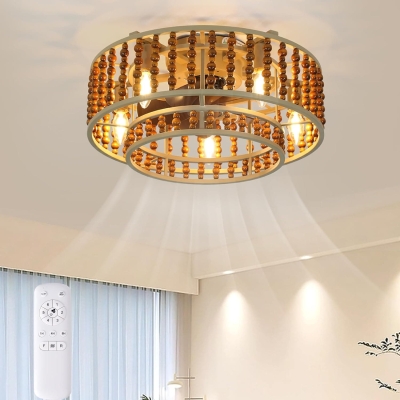19 in. Boho Caged Low Profile Ceiling Fan, Beaded Flush Mount Remote Control Ceiling Fan and Light, Reversible Ceiling Fan Summer Winter