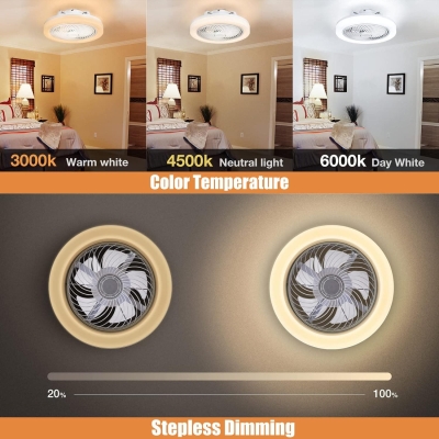 18 in. Bladeless Ceiling Fan with Lights, Modern Flush Mount Ceiling Fan with Remote Control, Dimmable LED Fan Light Fandelier Ceiling Fan with Light