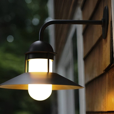 Modern Black Finish Iron and Glass Outdoor Wall Light Fixture with Unique Glass Shade for Porch, Patio, or Garden, Vintage Warm Glow