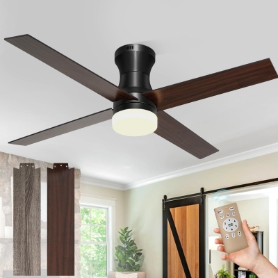 52 in. Flush Mount Ceiling Fan with Light, Modern Low Profile Ceiling Fan with Remote Control, Reversible Black Ceiling Fan for Bedroom Living Room