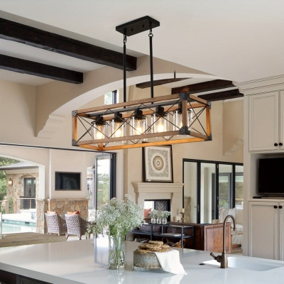 Farmhouse Pendant Fixture for Dining Room, 5-Light Kitchen Island Pendant Light, Retro Pendant Light Fixture for Living Room Dining Room