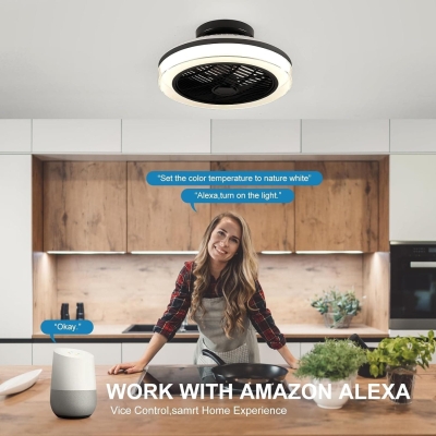 Smart Bladeless RGB Ceiling Fan with Light and Remote, Enclosed Flush Mount Chandelier Fan Light with Alexa Google Assistant APP Control for Living Room