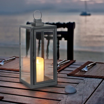 Durable Galvanized Steel Outdoor Lantern with Warm LED Candlestick Light, Rust-Proof Snap Door, Portable Ergonomic Handle, and 8-10 Hour Battery Life