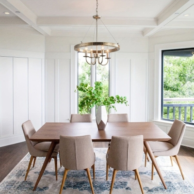 4 - Light Dimmable Wagon Wheel Chandelier, Modern Haning Adjustable Chandelier for Living Room Dining Room