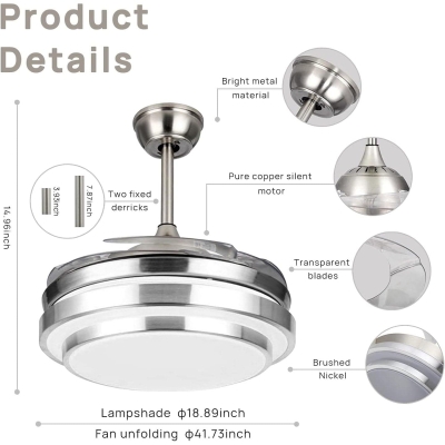 42 in. Ceiling Fan with Light Remote, Silver Low Profile Ceiling Fan, Reversible Fan for Summer Winter, Brushed Nickel Ceiling Fan for Bedroom Living Room