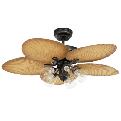 52 in. Tropical Fanlight with Light Kit, Palm Leaf Ceiling Fan with Remote for Living Room Bedroom Porch